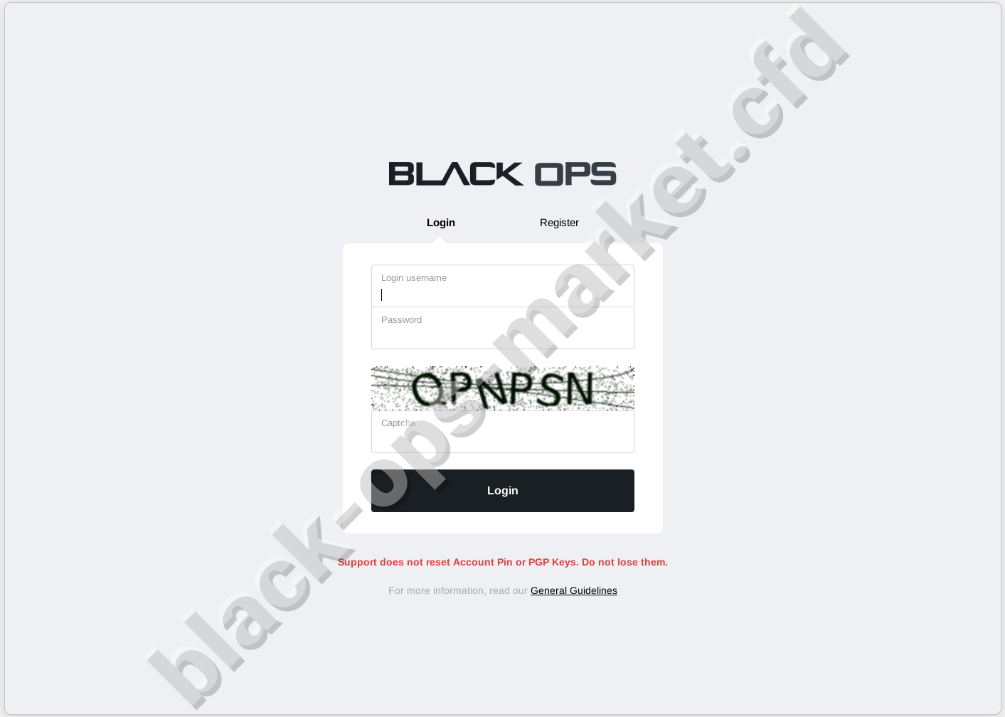 Blackops Market Secure Login Form